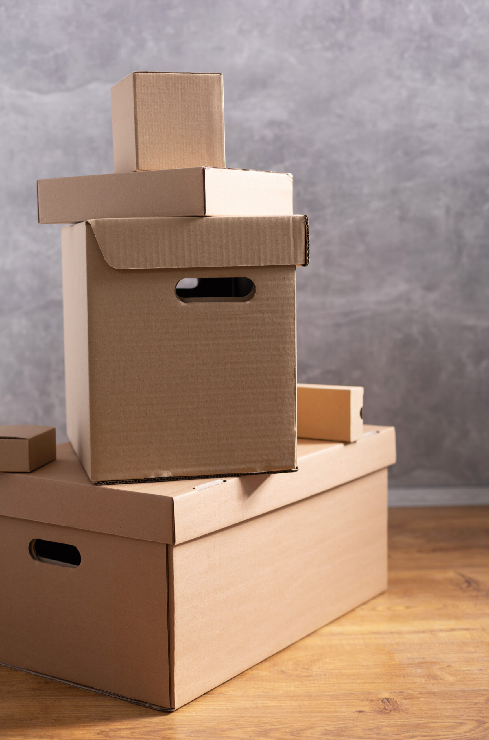 Stack of cardboard box on floor. Cardboard boxes for moving to n
